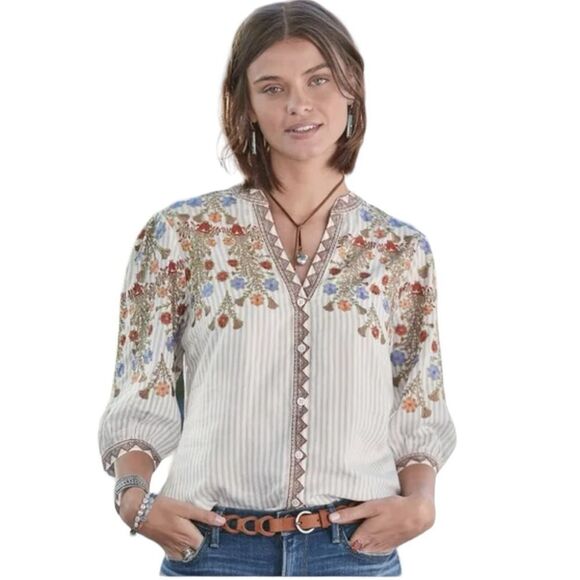 Sundance Red and Brown Embellished Blouse - Picture 1 of 9